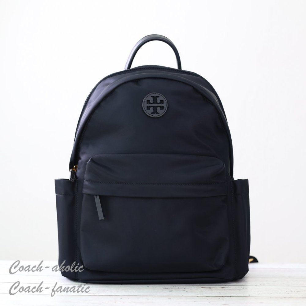 NWT Tory Burch Ella Logo Dual Zip Compartment Nylon Backpack in Black - Picture 3 of 13